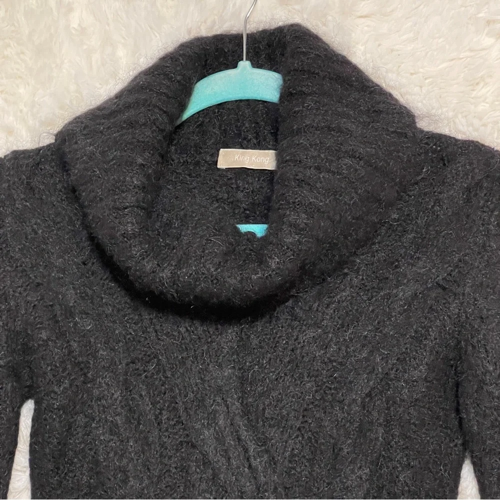 Whimsigoth Black Cowl-Neck Cable Sweater Dress Luxury Soft Stretch Bodycon Small - Picture 5 of 10